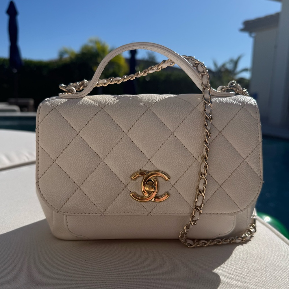 Chanel White Business Affinity Quilted Crossbody Bag - Small Size